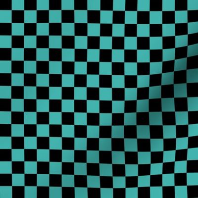 Half Inch Black and Verdigris Blue Checkerboard Squares