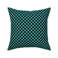 Half Inch Black and Verdigris Blue Checkerboard Squares