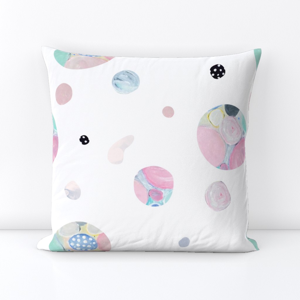 Planet Pastel (white background) // opals gems world pink spot dots polkadots green teal blue