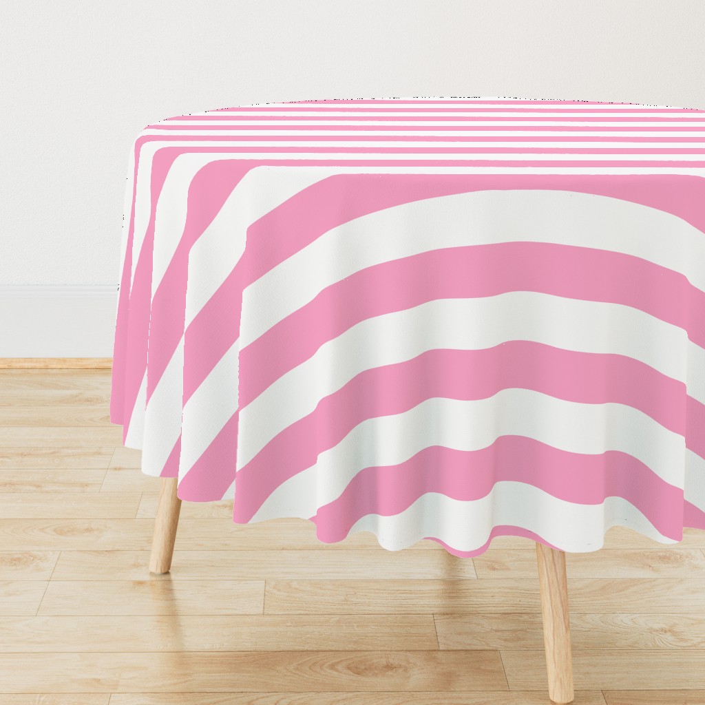 Three Inch Carnation Pink and White Horizontal Stripes