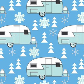winter trailers on blue