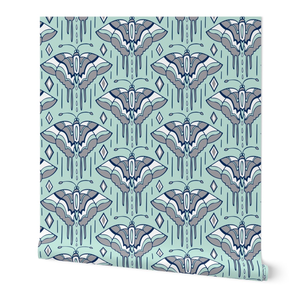 La maison des papillons - Butterflies  Mint, Grey & Navy