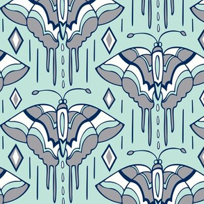 La maison des papillons - Butterflies  Mint, Grey & Navy