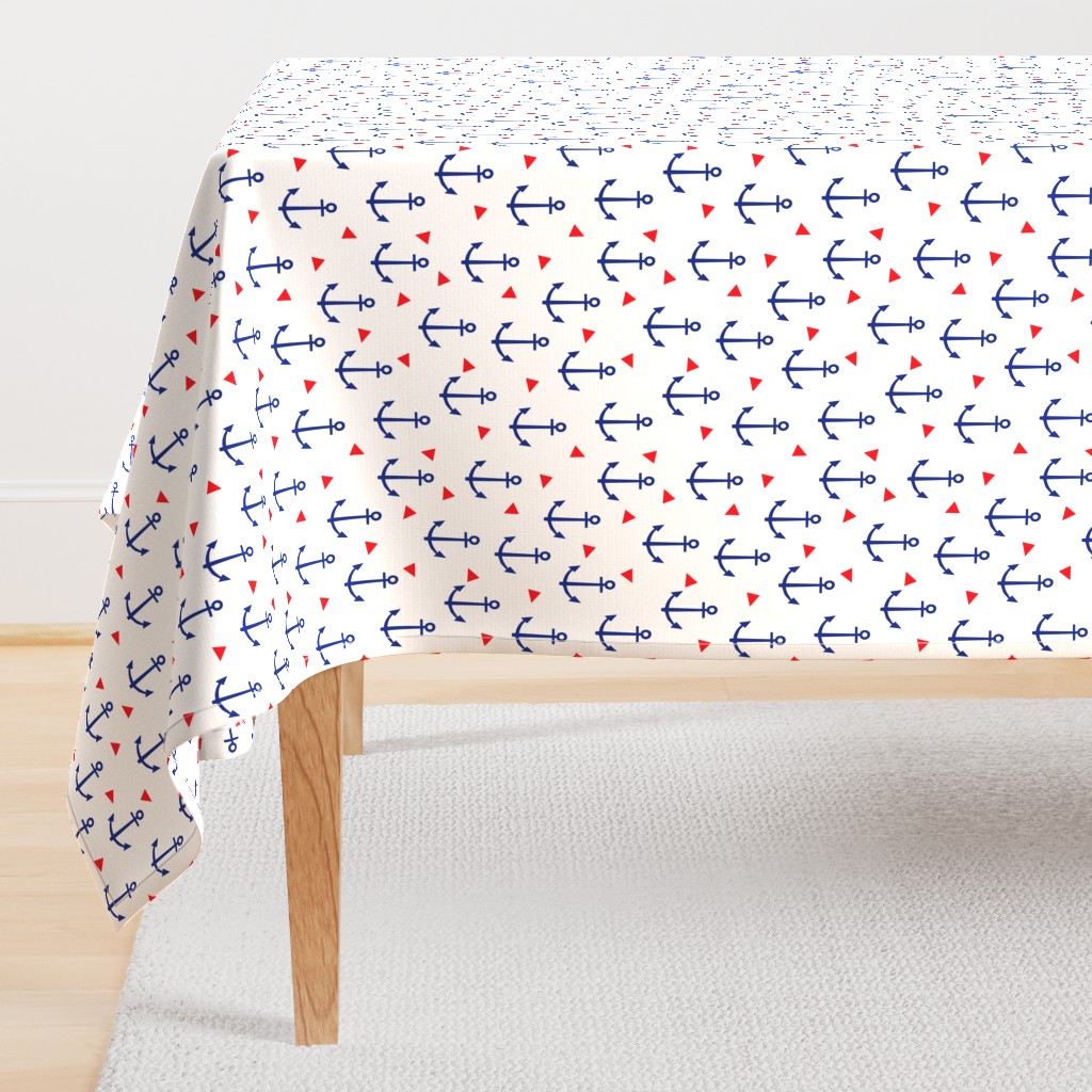 anchor fabric coral nautical fabric design - coral and navy triangles