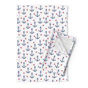 anchor fabric coral nautical fabric design - coral and navy triangles