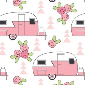 large pink trailers with rosebuds on white