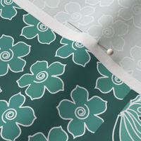 2 or 4 yd long skirt or dress gores - bluegreens with butterflies & flowers & koi pond