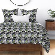 POP ART MONSTERA LEAVES CHECKERBOARD BLACK AND WHITE GREEN MOSS