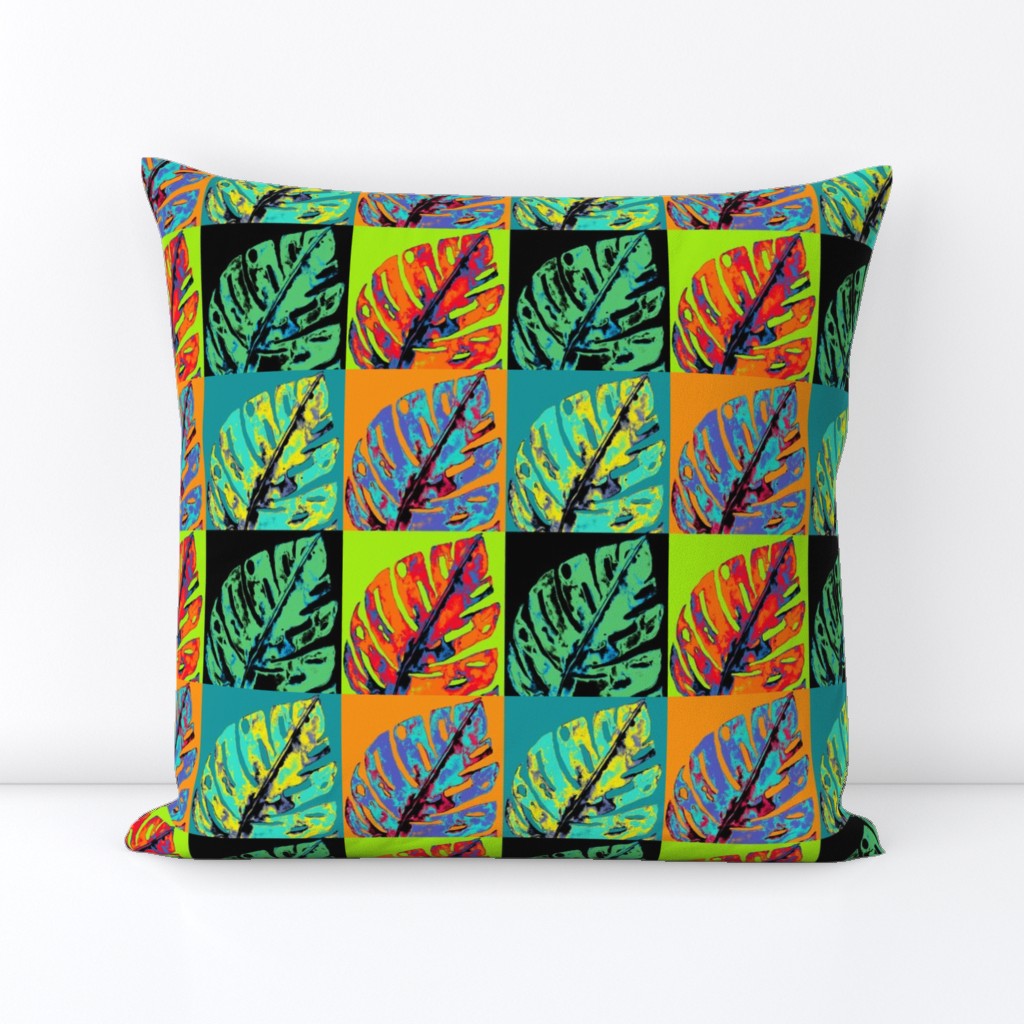 POP ART MONSTERA LEAVES AUTUMN SPRING CHECKERBOARD