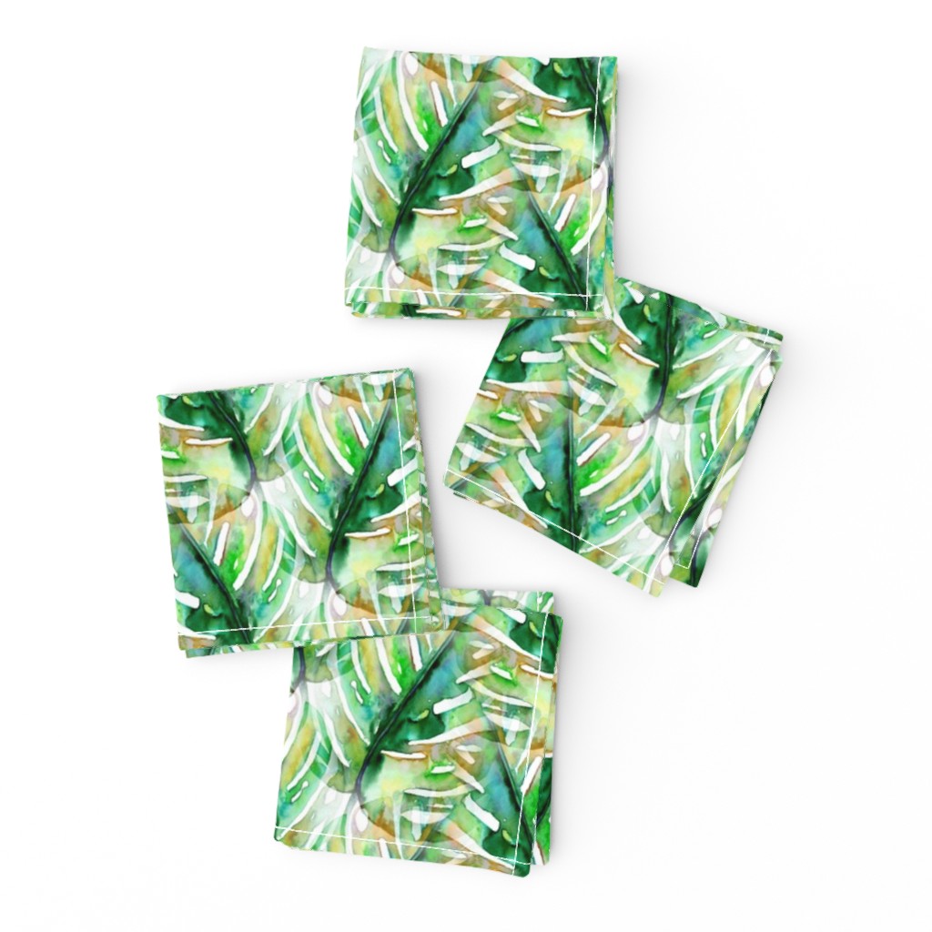 WATERCOLOR MONSTERA LEAF CHEVRON 1 GREEN NATURE