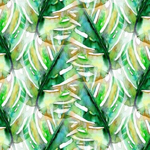 WATERCOLOR MONSTERA LEAF CHEVRON 1 GREEN NATURE