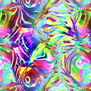 ABSTRACT KOI FISH GOLDFISH 3 aqua pink red underwater aquatic sea life