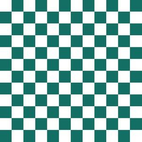 Half Inch White and Cyan Turquoise Blue Checkerboard Squares