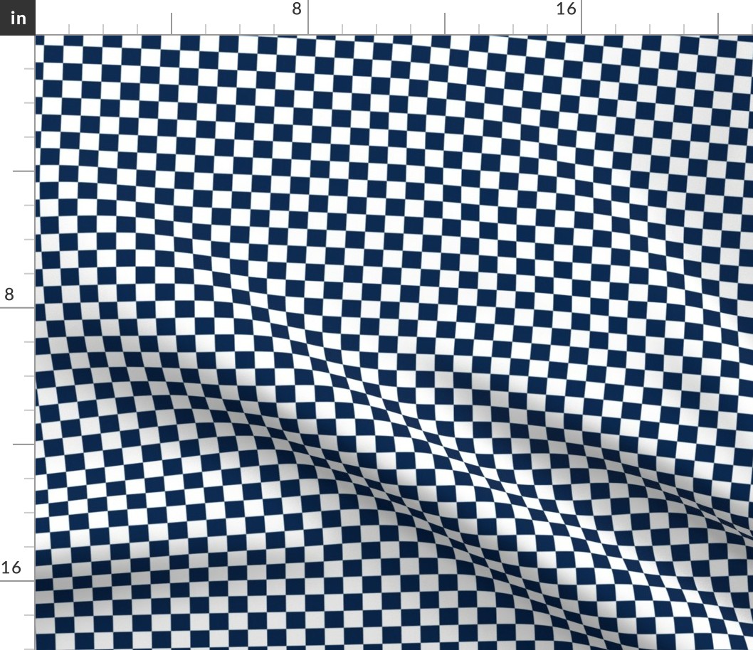 Half Inch White and Navy Blue Checkerboard Squares