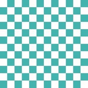 Half Inch White and Verdigris Blue Green Checkerboard Squares