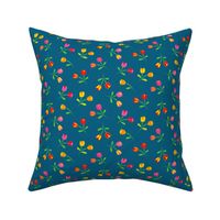 Swedish Folklore Floral Flowers/Teal