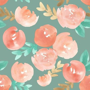 peach pink blush soft floral on gray green