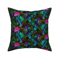 JELLYFISH DANCE STRIPES WATERCOLOR FUCHSIA PURPLE GLOW IN THE DARK effect