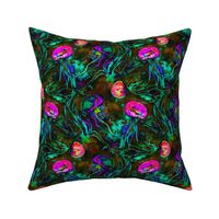 JELLYFISH DANCE FREEDOM WATERCOLOR FUCHSIA PURPLE GLOW IN THE DARK effect