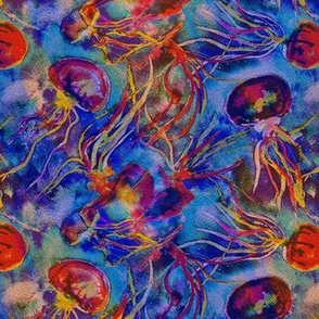 JELLYFISH DANCE STRIPES WATERCOLOR BLUE ORANGE