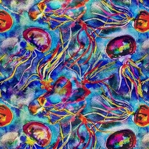 JELLYFISH DANCE WATERCOLOR BLUE AQUA MULTI