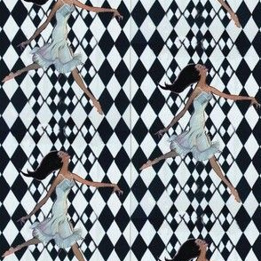 rallye background checkered black and white vintage dancer girl with underwear
