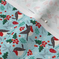 Christmas birds in snow blue (mini)