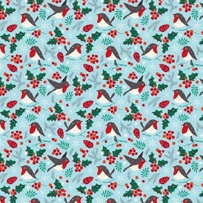 Christmas birds in snow blue (mini)