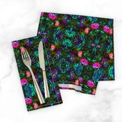 JELLYFISH DANCE KALEIDOSCOPE DAMASK WATERCOLOR FUSHIA PURPLE GLOW IN THE DARK effect