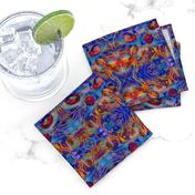 JELLYFISH DANCE KALEIDOSCOPE WATERCOLOR BLUE ORANGE