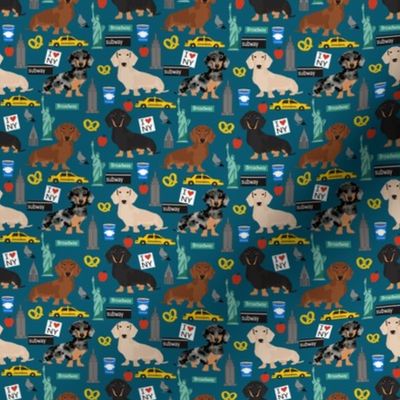 Dachshund New York City dog breed fabric blue