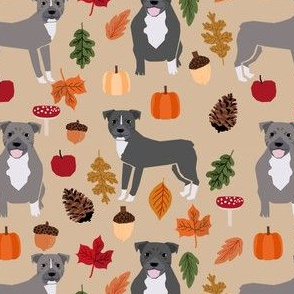 pitbull autumn leaves fabric fall autumn woodland dog fabric - tan