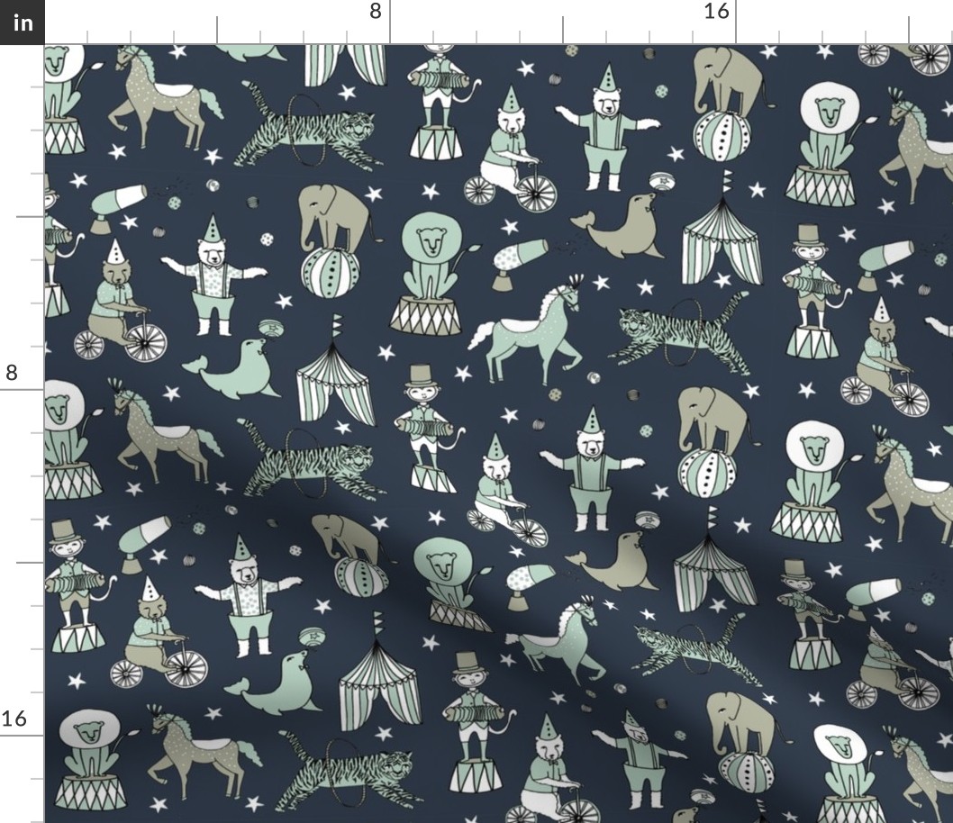 circus animals fabric // lions tigers horses navy 