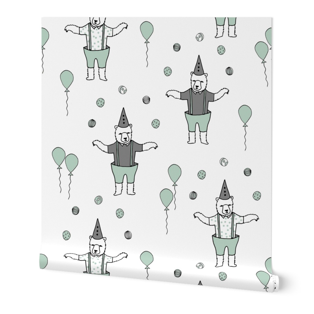 Bear fabric // circus fabric white mint and grey