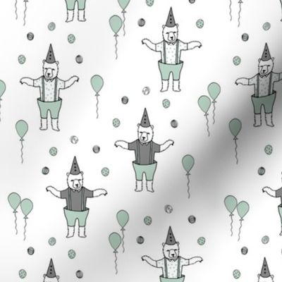 Bear fabric // circus fabric white mint and grey