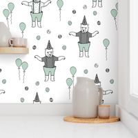 Bear fabric // circus fabric white mint and grey