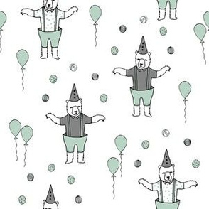 Bear fabric // circus fabric white mint and grey