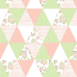 floral cheater quilt triangle patchwork coral peach and lime