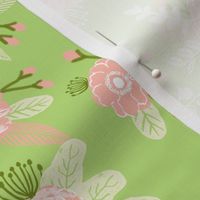 lime and coral peach florals fabric girls baby nursery design