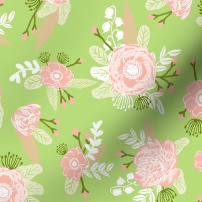 lime and coral peach florals fabric girls baby nursery design