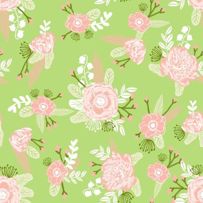 lime and coral peach florals fabric girls baby nursery design