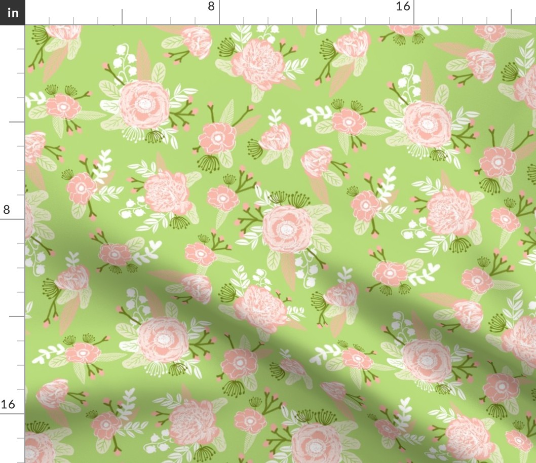 lime and coral peach florals fabric girls baby nursery design