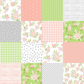 floral cheater quilt patchwork coral peach and lime