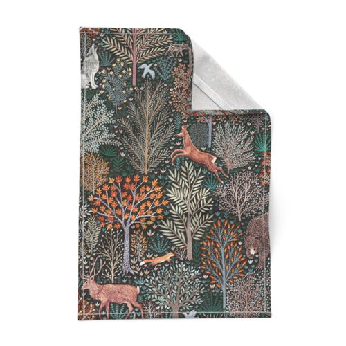 Rustic Fall - Forest animals - les Tea Towel | Spoonflower