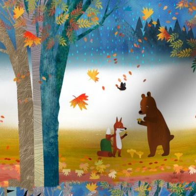 Bear & Fox in the Fall Forest