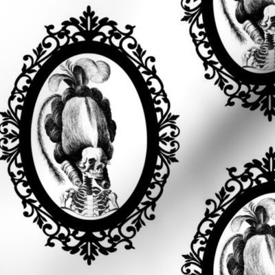 8 Marie Antoinette french France Queen Empress poufs skulls skeletons Victorian elegant gothic lolita Baroque Rococo Princess monochrome black white filigree borders frames medallions  morbid macabre scary parody caricature egl  