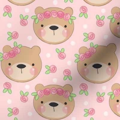 bear faces and roses on pink