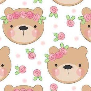 bear faces and roses on white