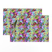 INCREDIBLE FRUITY FLOWERS FLOWERY FRUITS ABSTRACT STRIPES 1 PINK YELLOW AQUA