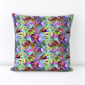 INCREDIBLE FRUITY FLOWERS FLOWERY FRUITS ABSTRACT STRIPES 1 PINK YELLOW AQUA